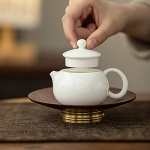 Mutton Fat Jade Ceramic Teapot Porcelain Round Xishi With Lid Kung Fu <b>Tea</b> <b>Set</b> Household Afternoon <b>Tea</b> - Product Image 3