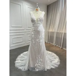 Luxury African Wedding Dress Floor Length Elegant Mermaid Plus Size Wedding Dresses Lace Gown Bridal Customize for Civil Wedding