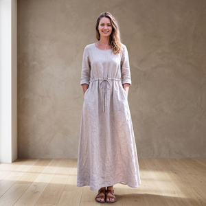 Organic 100% Cotton Vintage Bow A-Line Midi Dress Pockets Bell Sleeve Breathable Summer <b>Boho</b> Minimalist Sustainable Oversized - Product Image 3