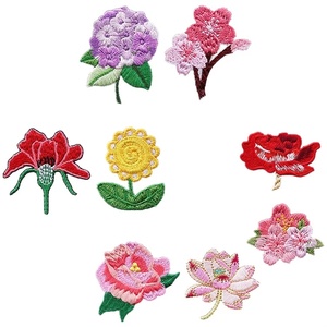 Wholesale 3D Iron-On <b>Sunflower</b> Lily Lotus Plum Blossom Patches Canvas Fabric Machine Woven <b>Embroidered</b> Flowers for Clothing - Product Image 3