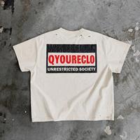 QYOURECLO T-shirts surdimensionnés à col rond en coton 100% avec logo personnalisé pour hommes, t-shirt vintage délavé à l'acide