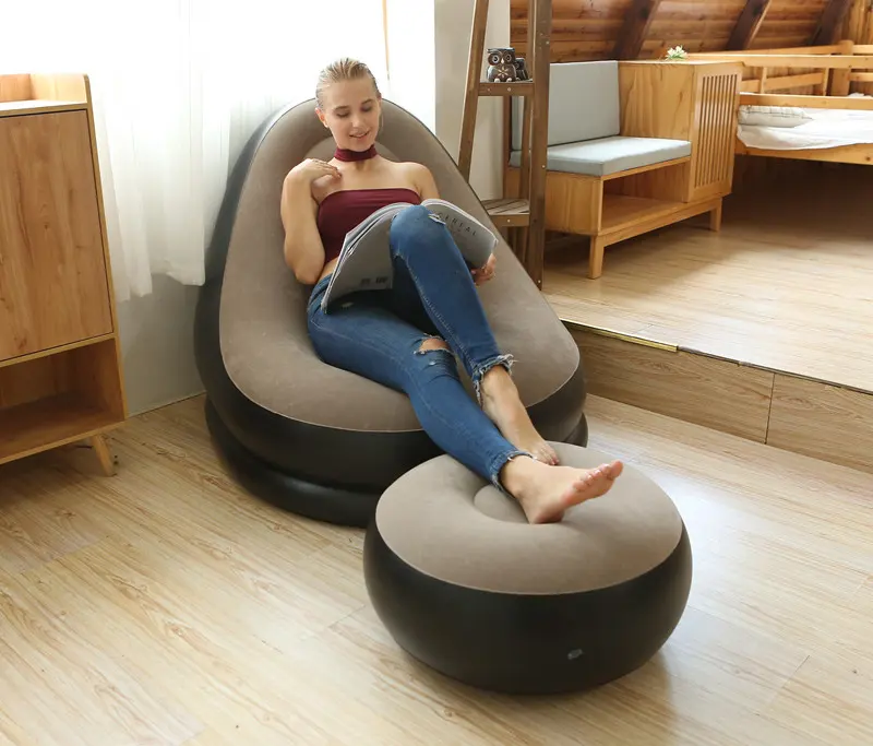 Chaise relax tas kacang isi busa kursi beanbag lounge dengan pijakan kaki set sofa putih furnitur kursi rekreasi tidur