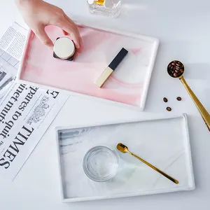 İskandinav mermer yaratıcı takı dikdörtgen banyo malzemeleri depolama tepsisi yemekleri ve tabaklar