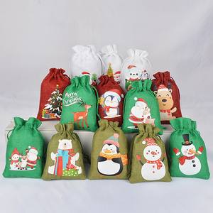 Yiwu <b>Christmas</b> Jute Recyclable Bundle <b>Gift</b> <b>Bag</b> Wholesale Drawstring Candy Packaging - Product Image 4