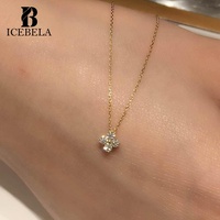 Luxe à la mode Unique Plata 925 argent Sterling 18k plaqué or trèfle à quatre feuilles Zircon pendentif colliers pour femmes