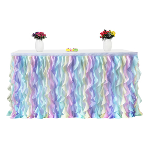 Falda de <span class=keywords><strong>mesa</strong></span> de tul <span class=keywords><strong>Hawaiano</strong></span> con volantes de Organza rectangular moderna en diseños de rodapiés de <span class=keywords><strong>mesa</strong></span> de tutú básico de pastel <span class=keywords><strong>para</strong></span> bodas - Product Image 5