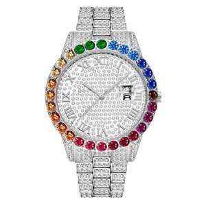 Reloj de Cuarzo para Hombre, Lujoso, con Incrustaciones de Diamantes, Acero Inoxidable, Analógico, Números Romanos, Ventana de Fecha, Resistente al Agua, Bisel Arcoíris, Navidad - Product Image 1