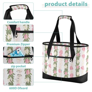 Grand sac isotherme de plage personnalisé Anthurium Aloha Hawaïen pour fleurs roses, sac fourre-tout d'été à bandoulière pour les courses - Product Image 6