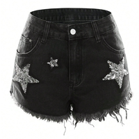 Shorts en jean Y2K personnalisés, délavés, avec sequins étoiles, broderie usée, jorts vintage, ourlet effiloché, jeans pour femmes