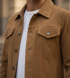 Men's Goat Casual <b>Suede</b> Vintage Winter <b>Jacket</b> with Pockets Wholesale OEM Service Windproof Fashion Outerwear - Product Image 6