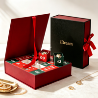 Boîte de l'avent pour bijoux 24 jours, boîte cadeau rigide rouge vin de qualité supérieure, boîte de calendrier de l'avent personnalisée, parfaite pour les coffrets cadeaux de fêtes
