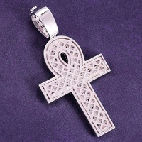 Hip Hop Iced Out Bling 925 Sterling Silver Pass Diamond Tester VVS Moissanite Baguette Ankh Croix Pendentif pour Hommes Femmes