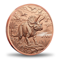 Pièce de monnaie en cuivre Triceratops 1 oz 999 pur, haute relief 3D, bouclier à trois cornes, dinosaure préhistorique crétien, pièce de monnaie en cuivre de collection