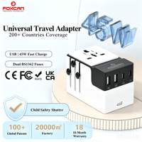 Chargeur mural rapide Foxcan GaN 45W, adaptateur de voyage universel 4USB pour téléphones Android, adaptateur PD Type C, voyage