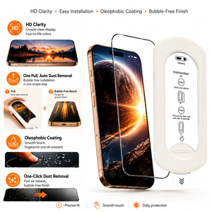 ฟิล์มกระจกนิรภัยแบบเต็มจอ ป้องกันฝุ่น ติดตั้งง่าย สำหรับ iPhone 17 18 Pro Max พร้อมชุดถาดติดตั้ง - Product Image 1