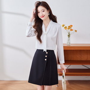 Women's Chiffon Blouse With Ribbon Tie Long Sleeve Work Shirt Elegant Office Wear - Product Image 2