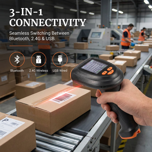 WCMI Smart 2D QR Barcode Scanner Wireless BT LCD Screen Data Review Asset Management Inventory System Efficiency