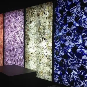Dubai'de saf doğal arkadan aydınlatmalı kristal mavi akik oniks mermer plakalar duvar paneli saydam fiyat