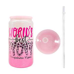 Boîte en verre brut de sublimation à revêtement en poudre de paillettes brutes de 16oz avec couvercle en plastique coloré et paille pour impression par sublimation - Product Image 5