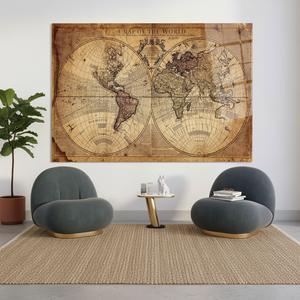 Impression sur toile de carte du monde vintage, art déco, panneau mural décoratif - Product Image 3