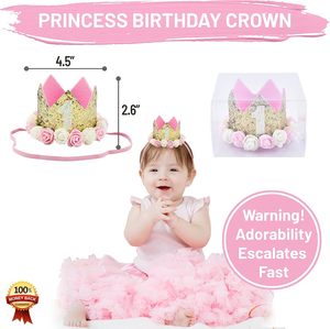 Decorazioni per il Primo <span class=keywords><strong>Compleanno</strong></span> della Bambina con Corona - Decorazioni per il Primo <span class=keywords><strong>Compleanno</strong></span> della <span class=keywords><strong>Bimba</strong></span> - Striscione 'Buon <span class=keywords><strong>Compleanno</strong></span>' e Topper per Torta 'ONE' - Product Image 2
