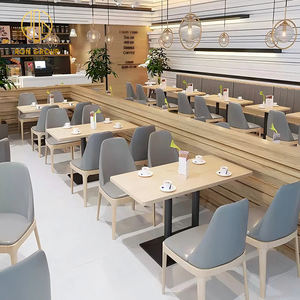 Ensemble de bancs de style moderne en bois gris et cuir pour pizzeria, fast-food, café et restaurant, avec table et mobilier de stand - Product Image 4