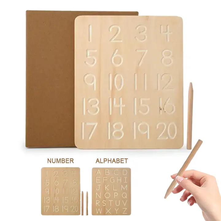 Doppelseitige Alphabet-Verfolgungs hilfen für Kinder Werkzeug Lernen, Abc und Numbers Board Montessori Holz Lernspiel zeug zu schreiben