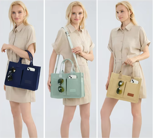 カスタマイズ可能なロゴカジュアルトートハンドバッグクロスボディサッチェルボタン留め具付きポケットトップハンドルショルダー財布-卸売 - Product Image 3