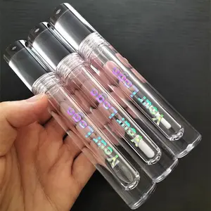 New clear crystal big wand lip gloss container custom logo empty full transparent lipgloss tubes with brush tip applicator 6ml