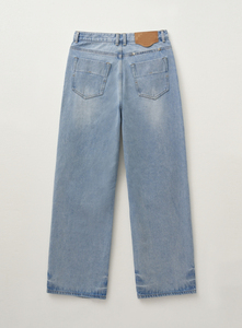 YKMOZI <b>Retro</b> Distressed Washed Loose Jeans Frayed Hem Solid Color Vintage Casual Wide Leg Pants Fashionable Daily Street Rope - Product Image 2