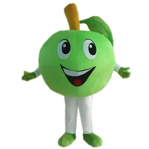 Hola sorriso de máscara de maçã, verde, fantasia, traje de mascote