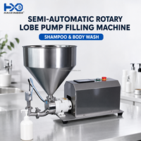 Machine de remplissage semi-automatique à lobes rotatifs à empreinte compacte pour pâtes, sauces et miels à haute viscosité