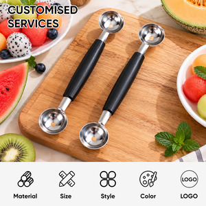 Cuillère à melon manuelle double face en acier inoxydable avec trou de drainage, ergonomique et antidérapante, pour fruits et crème glacée, ustensile de cuisine et pâtisserie - Product Image 2