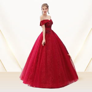 Nuevo Diseño Elegante Vestido de Novia Rojo Vino, Vestido de Novia de Un Solo Hombro, Vestido de Novia Bordado, Vestido de Noche Estilo Princesa - Product Image 2