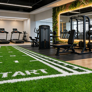 Tapis de sol de gymnastique en gazon artificiel noir, marquages de voies blancs, style moderne, antidérapant, doux, écologique, absorption des chocs, sport - Product Image 6