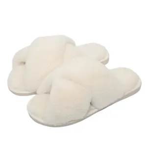 Women Fuzzy Faux Fur Slippers Flat Spa Fluffy Open Toe House wholesale fur flip flop bedroom slippers furry