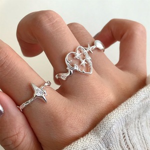 Bague tendance minimaliste géométrique étoile croix cœur en argent électroplaqué, ouverte et empilable, pour femme, idéale pour mariage, fiançailles, fête ou cadeau - Product Image 1