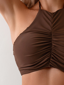 Maillot de bain <span class=keywords><strong>bikini</strong></span> à logo personnalisé pour femmes maillot de bain sexy à fente dos nu de couleur unie - Product Image 4