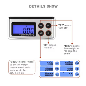 0.01g chính xác 200g Công suất đồ trang sức quy mô nhỏ kích thước bỏ túi với trường hợp bảo vệ kỹ thuật số Quy mô điện tử - Product Image 6