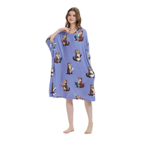 Usine en gros loutre imprimer été doux Cool écologique respirant surdimensionné longues femmes en vrac violet sommeil t-shirt avec poches