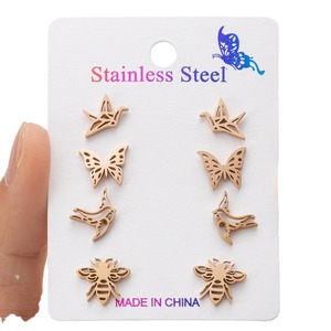 Europäische amerikanische 18 Karat vergoldete neue Edelstahl Tier <span class=keywords><strong>Origami</strong></span> Kran Schmetterling Biene baumeln Ohrringe Großhandel Mode Ohr - Product Image 5