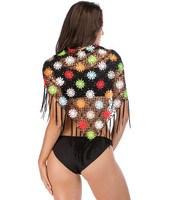 Fabriek Oem Odm 2 In 1 Kleurrijke Onregelmatige Haak Mesh Kwast Sjaal Sexy Visnet Gebreide Bikini Badpak Vrouwen Strandkleding Cover Up