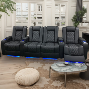 كرسي كرسي عصري مخصص للمسرح المنزلي مقعد كهربائي خاص من الجلد الطبيعي الأسود لغرف الأفلام والفنادق - Product Image 3