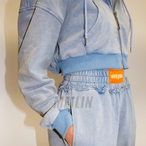 Custom Zipper Heavy 100% Cotton Thick French Terry Acid Wash Hoodies for Women Casual Top <b>Cropped</b> <b>Zip</b> <b>up</b> Hoodie Woman - Product Image 3
