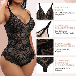 Custom Plus Size Lingerie Sleeveless Strap Lace Trim Sexy Sheer Bodysuit Shapewear <strong>Shaping</strong> Hollow Out Intimate Wear for Women - Product Image 5