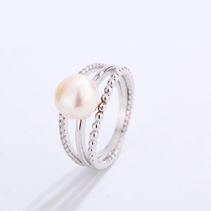 Freshwater Pearl <b>Ring</b> S925 Silver Jewelry Multi Row Beaded Zircon <b>Adjustable</b> <b>Ring</b> For Women Wholesale - Product Image 3