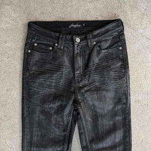 Vente en gros sur mesure Jeans vintage cirés pour hommes Bas de cloche Streetwear Jeans en <span class=keywords><strong>jean</strong></span> Skinny <span class=keywords><strong>Slim</strong></span> Fit Jeans évasés noirs pour hommes - Product Image 2