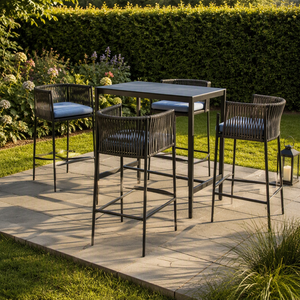 Conjunto de Mesa y Sillas de Jardín para 2 Personas, Estilo Bistro Francés, Muebles Europeos para Exteriores, de Aluminio y Cuerda, para Balcón, Apto para Todas las Estaciones - Product Image 1