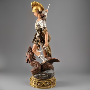 Produits en Stock Catholique Religieux Peint à la Main Artistique Résine Chrétien 11.6 ''H <span class=keywords><strong>St</strong></span> George Slaying Owl Custom Souvenir Statue - Product Image 3