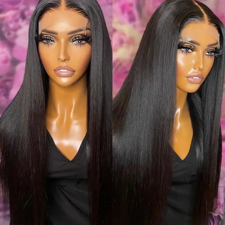 Preplucked Bleached Knots Human Hair Lace Wig Raw Vietnamienne Hair Straight Lace Front Wig 6X6 5X5 Hd Lace Closure Wig